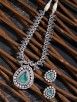 Silver Toned Sea Green Handcrafted Brass Necklace with Earrings - Set of 2
