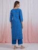 Blue Hand Block Printed Cotton Suit with Organza Scalloped Dupatta- Set of 3