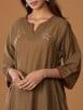 Brown Hand Embroidered Cotton Silk Kurta with Modal Pants and Organza Dupatta - Set of 3