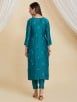 Teal Blue Hand Block Printed Cotton Silk Suit -  Set of 3