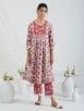 Red White Printed Cotton Flared Kurta with Pants - Set of 2