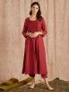 Red Viscose Linen Pleated Kurta with Pants - Set of 2