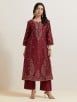 Maroon Embroidered Chanderi Silk Suit- Set of 3