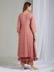 Old Rose Embroidered Jacquard Cotton Kurta with Frilled Inner and Striped Pants- Set of 2