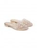 Cream Hand Embroidered Faux Leather Mules