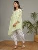 Mint Green Hand Block Printed Chanderi Silk Asymmetric Kurta with White Cotton Dhoti Pants - Set of 2