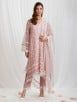 Pink Embroidered Organza Asymmetric Kurta with Cotton Slip and Silk Pants- Set of 2