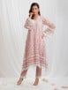 Pink Embroidered Organza Asymmetric Kurta with Cotton Slip and Silk Pants- Set of 2