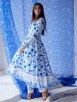 White Blue Printed Cotton Modal Anarkali Suit with Chiffon Dupatta- Set of 3