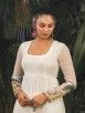 Off White Green Printed Chiffon Anarkali Kurta with Modal Satin Pants and Dupatta- Set of 3
