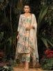 Off White Green Printed Modal Satin Suit with Chiffon Dupatta- Set of 3