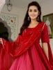 Red Cotton Anarkali Suit with Hand Block Printed Chiffon Dupatta- Set of 3