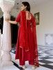 Red Cotton Anarkali Suit with Hand Block Printed Chiffon Dupatta- Set of 3
