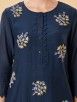 Navy Blue Embroidered Cotton Silk Kurta with Pants- Set of 2