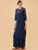 Blue Embroidered Cotton Silk Kurta with Flared Palazzo - Set of 2