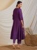 Purple Embroidered Chanderi Kurta with Cotton Pants and Brown Dupatta- Set of 3
