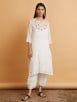Ivory Embroidered Cotton Viscose Kurta with Pants and Old Rose Dupatta - Set of 3