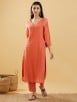 Coral Applique Embroidered Cotton Silk Kurta with Pants - Set of 2