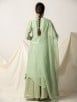 Green Sequins Work Chanderi Silk Kurta with Brocade Skirt and Kota Doria Dupatta- Set of 3