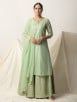 Green Sequins Work Chanderi Silk Kurta with Brocade Skirt and Kota Doria Dupatta- Set of 3