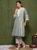 Mint Green Printed Cotton A- Line Kurta with Pants- Set of 2