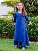 Blue Embroidered Modal Kurta with Printed Pant- Set of 2