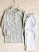 Grey Cotton Striped Kurta with Rust Silk Jacket and White Churidar - Set of 3
