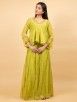 Lime Green Hand Embroidered Cotton Silk Top with Skirt and Dupatta- Set of 3