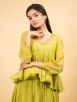 Lime Green Hand Embroidered Cotton Silk Top with Skirt and Dupatta- Set of 3