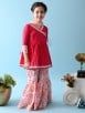 Pink Crochet Lace Cotton Angrakha Kurta with White Hand Block Printed Sharara and Dupatta- Set of 3