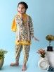 White Yellow Hand Block Printed Cotton Suit- Set of 3