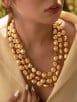 Golden Handcrafted Pearl Beaded Layered Necklace with Earrings - Set of 2