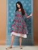Blue Red Hand Block Printed Cotton Double Layered Dress