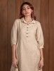 Beige Thread Embroidered Cotton A- Line Dress with Slip