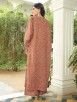 Brown Hand Block Printed Cotton Top with Cape and Pants- Set of 3