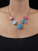 Blue Pink Natural Stones Metal Necklace