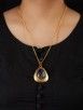 Gold Toned Blue Natural Stone Metal Pendant Necklace
