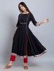Black Embroidered Viscose Kurta with Red Cotton Pants - Set of 2
