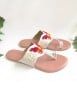 Old Rose White Embroidered Faux Leather Slip Ons