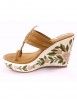 Tan Pink Embroidered Faux Leather Wedges