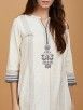 Off White Embroidered Cotton Dyed Kurta with Grey Pants - Set of 2