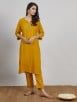 Mustard Yellow Hand Embroidered Cotton Silk Suit - Set of 3