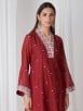 Red Embroidered Chanderi Asymmetric Kurta with Pants- Set of 2
