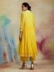Yellow Embroidered Chanderi Gathered Kurta with Cotton Pants - Set of 2