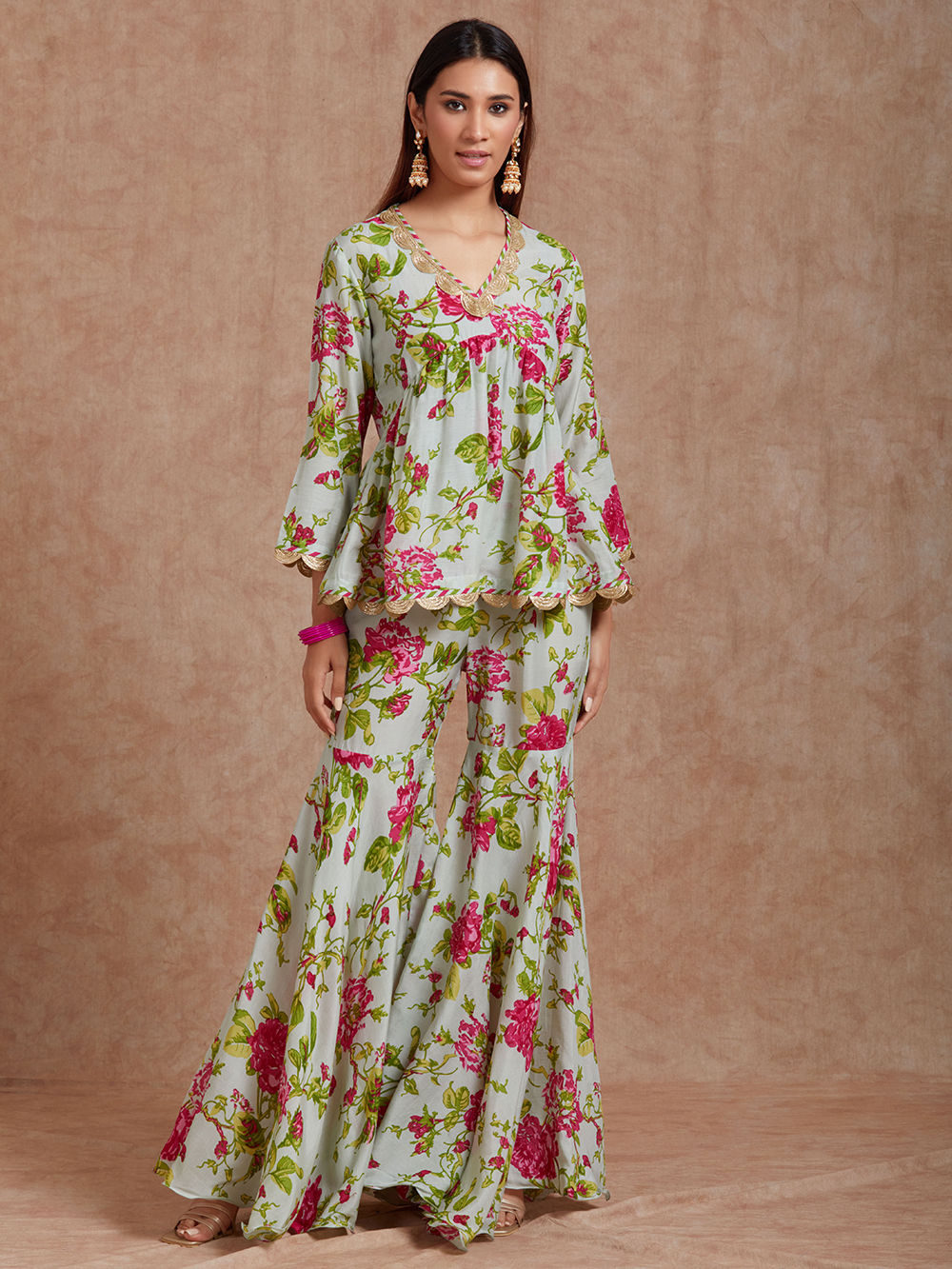 Green Printed Cotton Silk Kurta