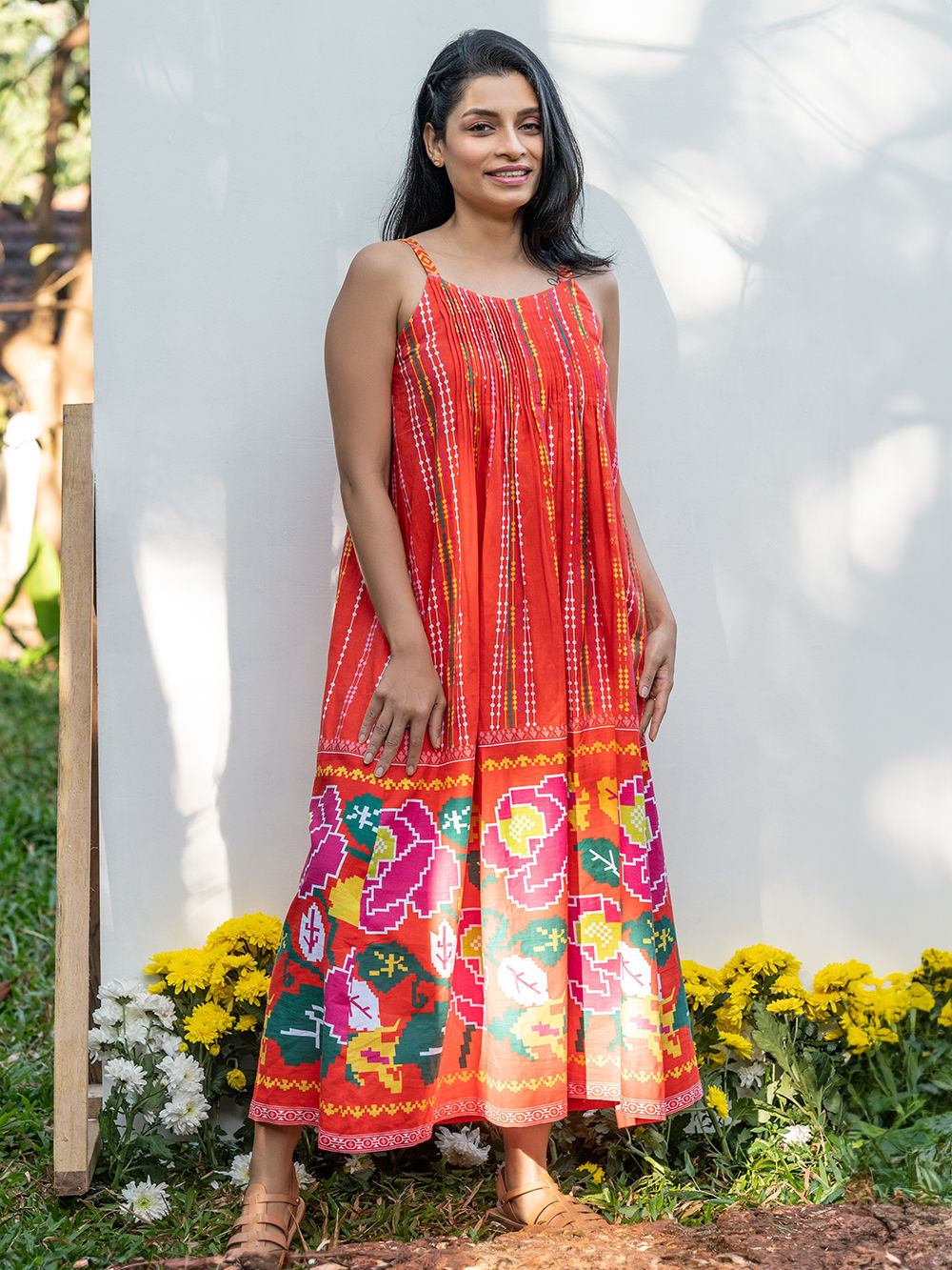 Red Printed Cotton Linen Dress Red Printed Cotton Linen Dress