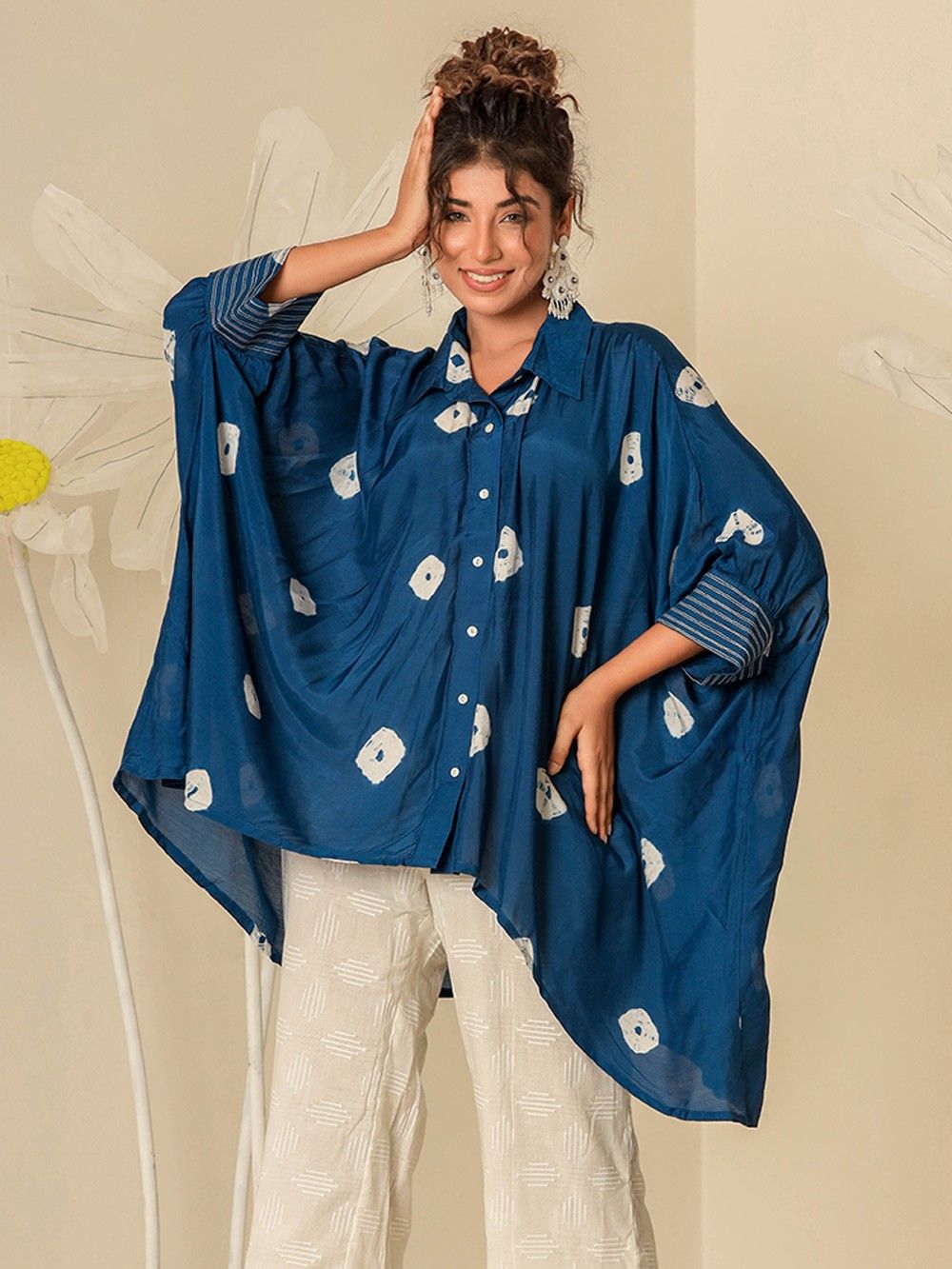Blue Tie and Dye Muslin Kaftan Shirt