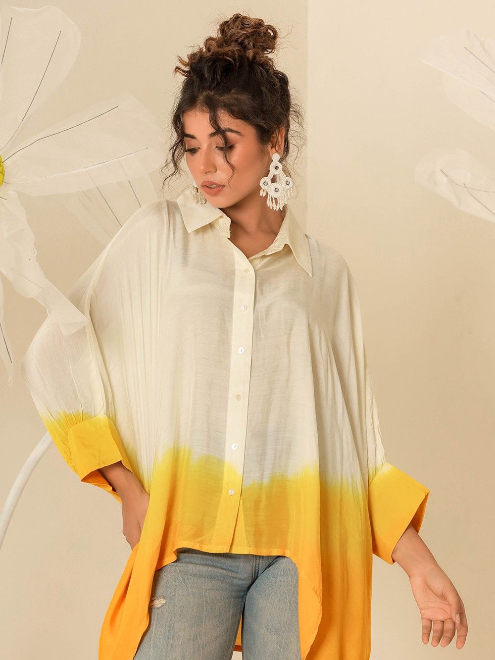 Yellow Ombre Dyed Muslin Kaftan Shirt