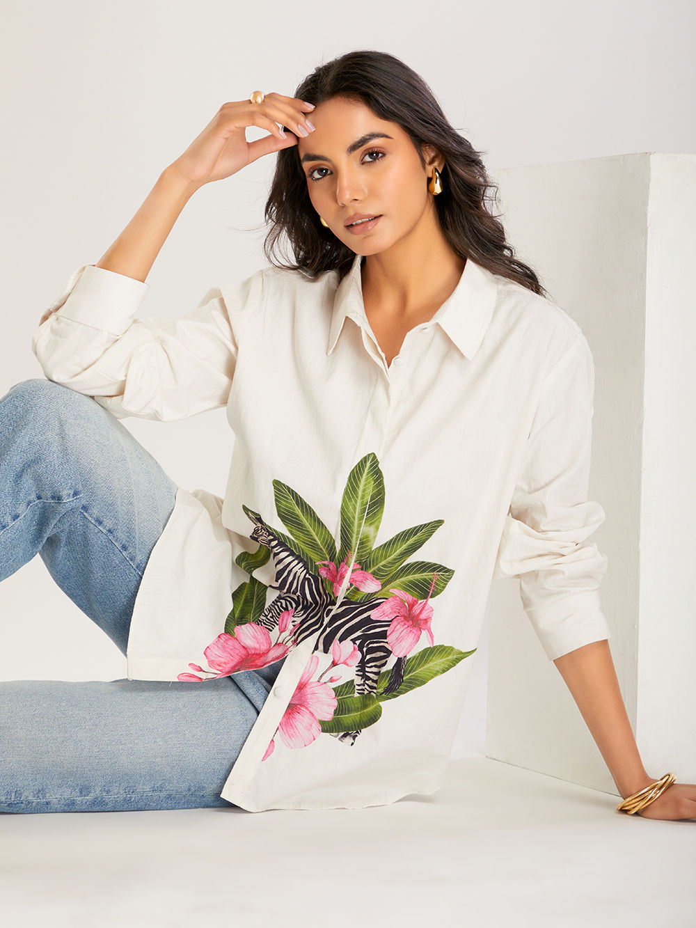 Ivory Printed Poplin Shirt