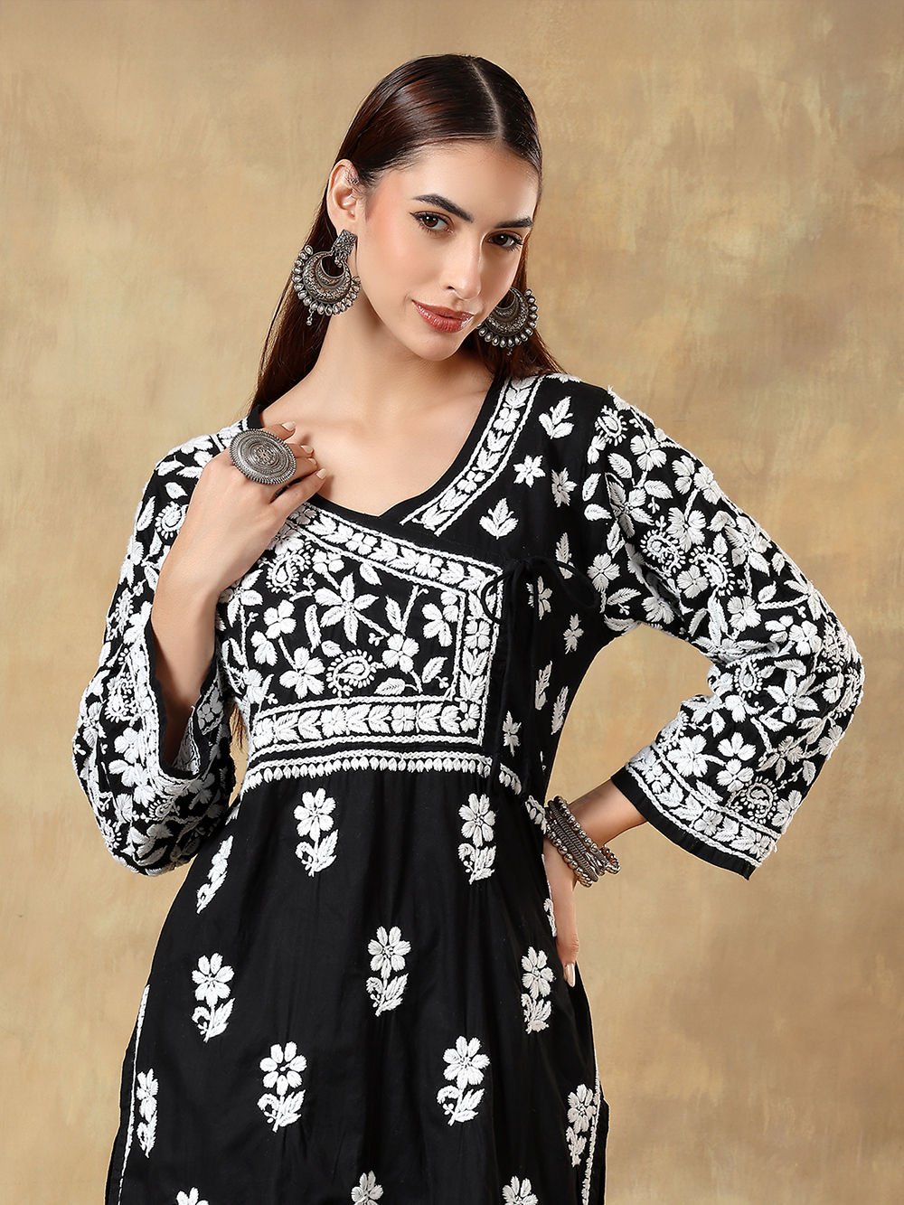 Black Chikankari Silk Blend Kurta
